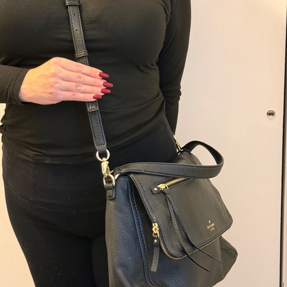Kate Spade Black Pebbled Leather Shoulder Bag Zippered Flap [Like New] - Picture 3 of 11